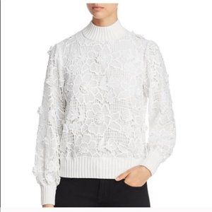 Badgley Mischka White Lace Sweater, Size Small